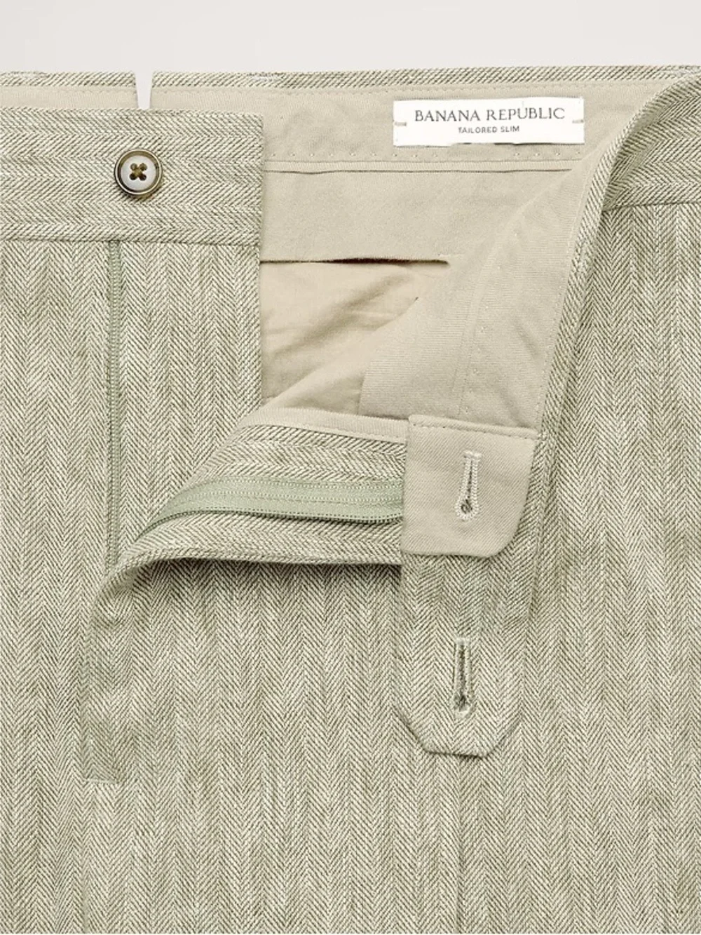 TAILORED SLIM-FIT GREEN LINEN-COTTON SUIT PANT